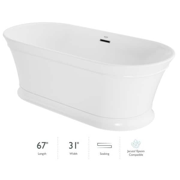 Jacuzzi Serafina 67" Free Standing Acrylic Tub with Center Drain, Bed